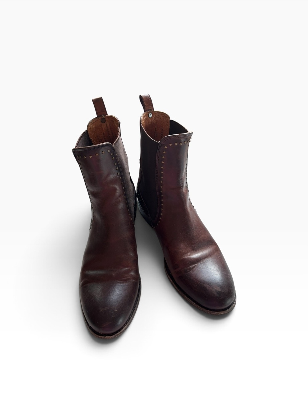 Frye Women's Dark Brown Leather Ankle Chelsea Boots with Stud Trim